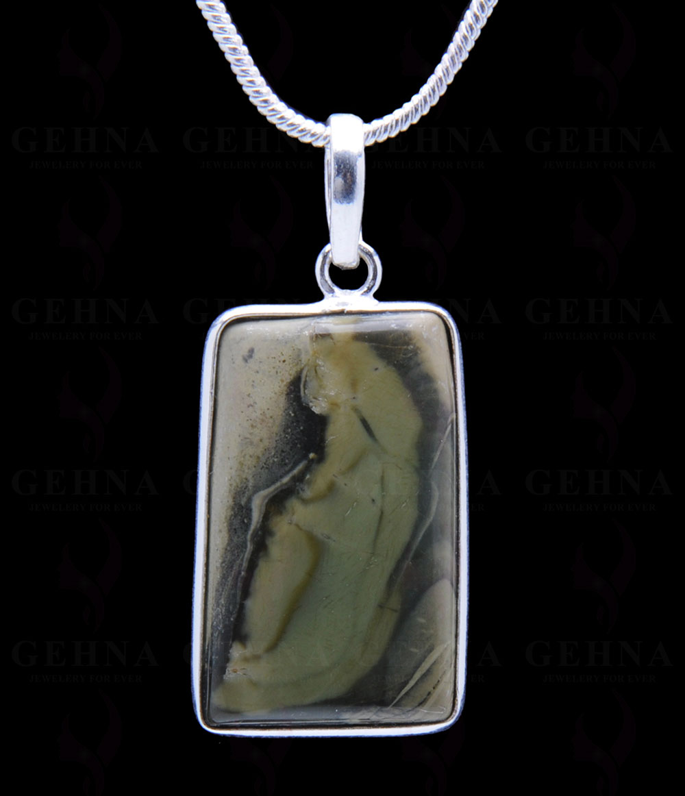 Green Creek Jasper Gemstone Studded Pendant In.925 Silver Overlay GP3779