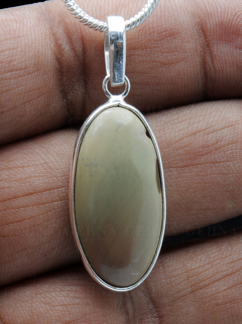 Green Creek Jasper Gemstone Studded Pendant In.925 Silver Overlay GP3781