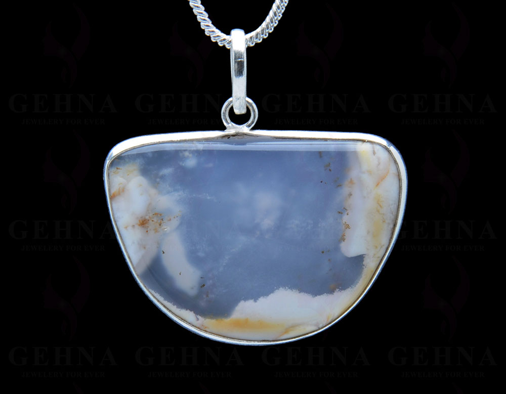Dendritic Agate Gemstone Studded Pendant In.925 Silver Overlay GP3786