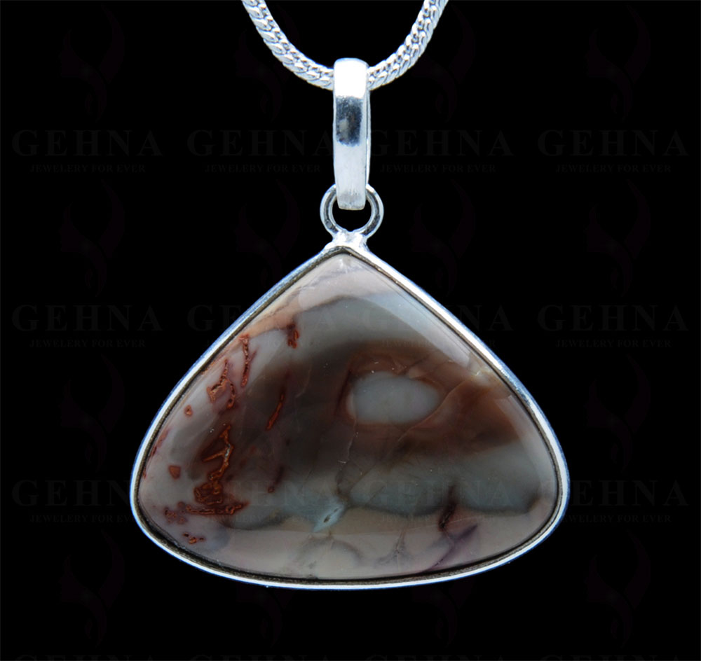 Creek Jasper Gemstone Studded Pendant In.925 Silver Overlay GP3790