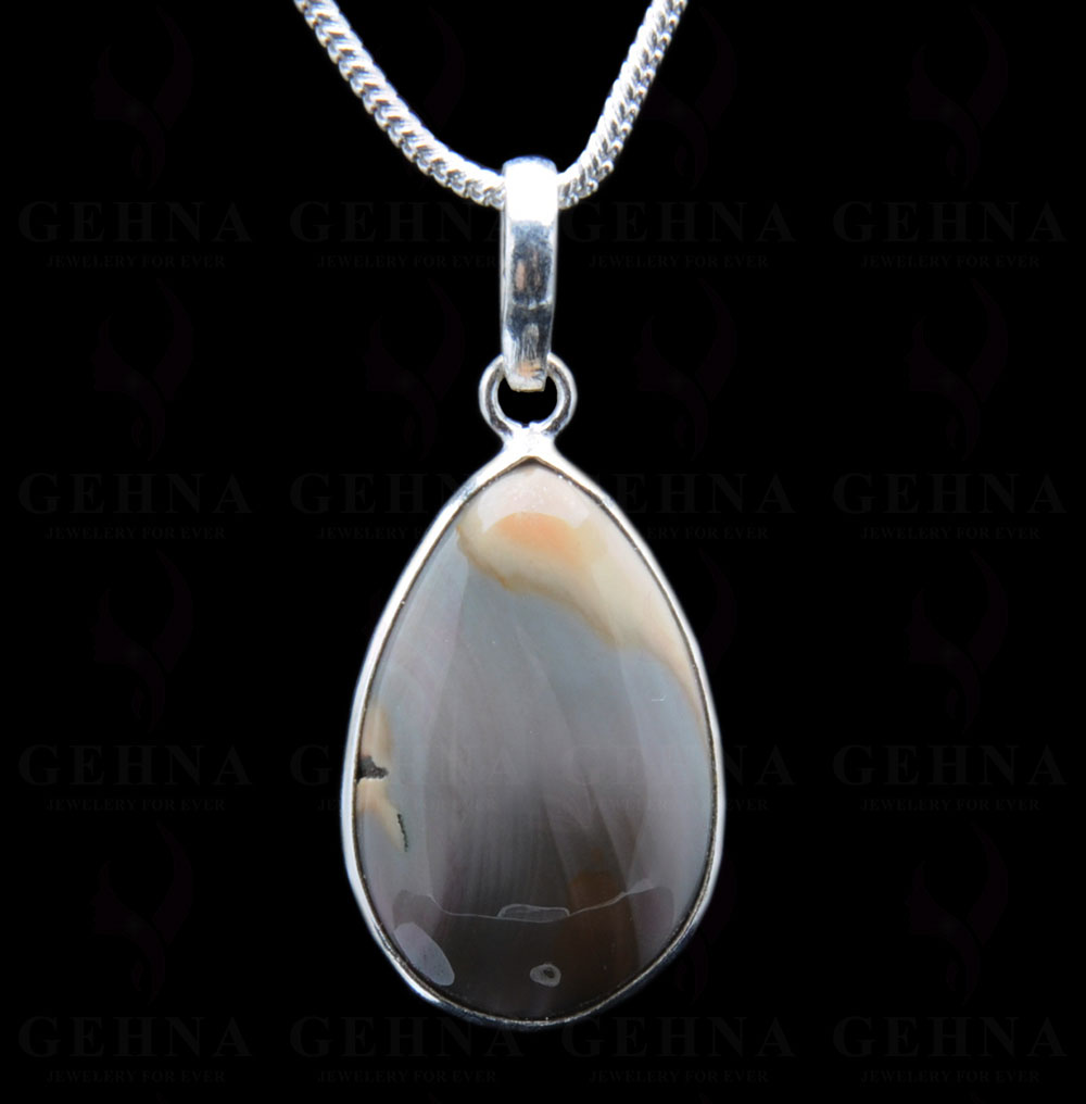Desert Sage Jasper Gemstone Studded Pendant In.925 Silver Overlay GP3806