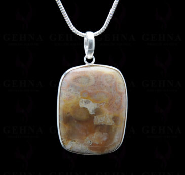 Fossil Jasper Gemstone Studded Pendant In.925 Silver Overlay GP3813