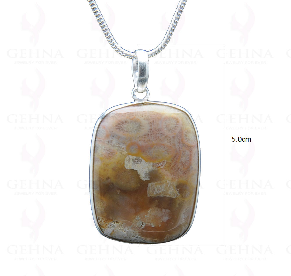 Fossil Jasper Gemstone Studded Pendant In.925 Silver Overlay GP3813