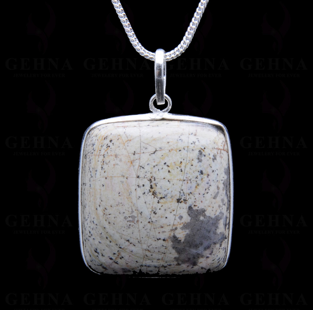 Dalmatian Jasper Gemstone Studded Pendant In.925 Silver Overlay GP3815