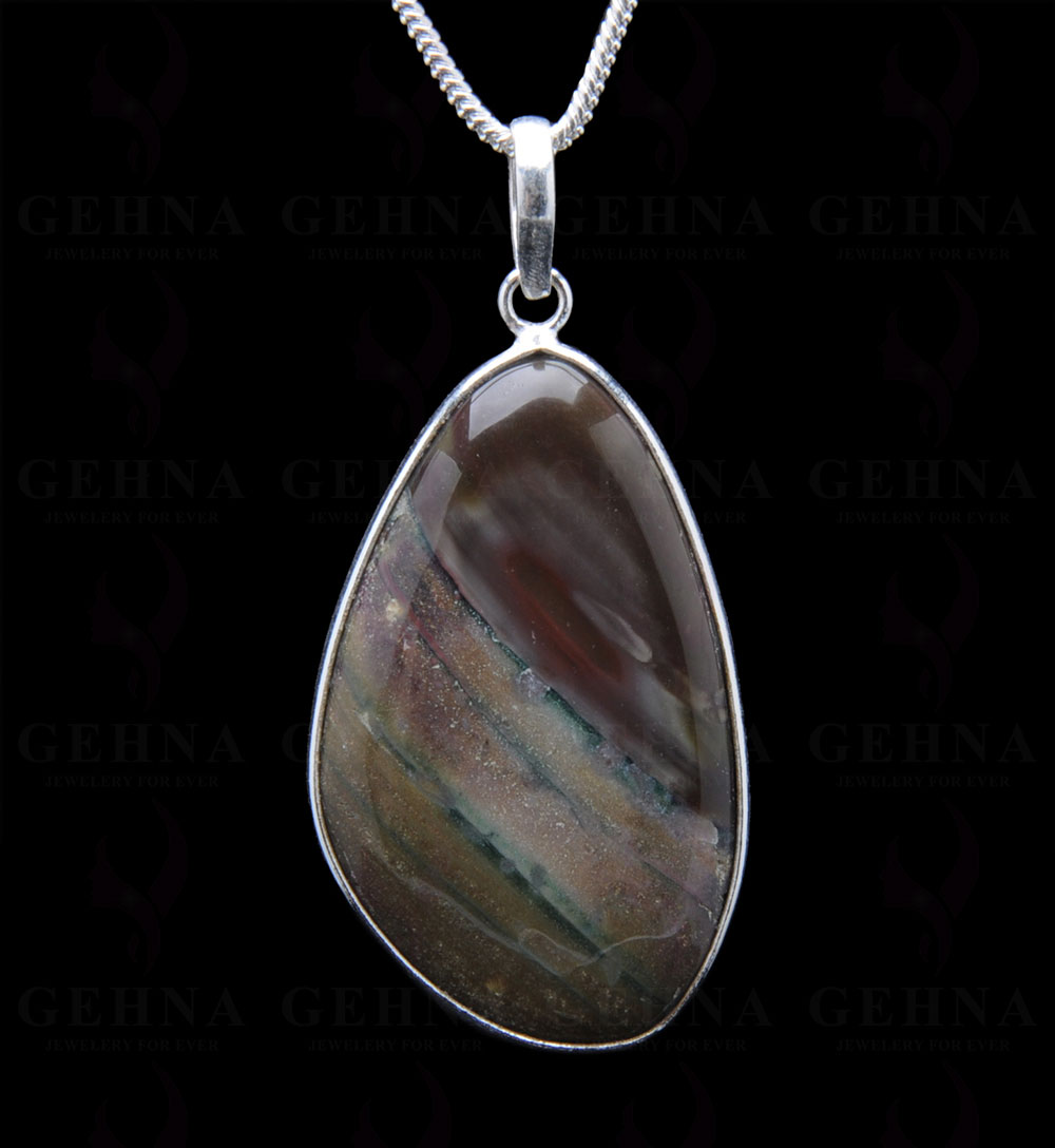Creek Jasper Gemstone Studded Pendant In.925 Silver Overlay GP3840
