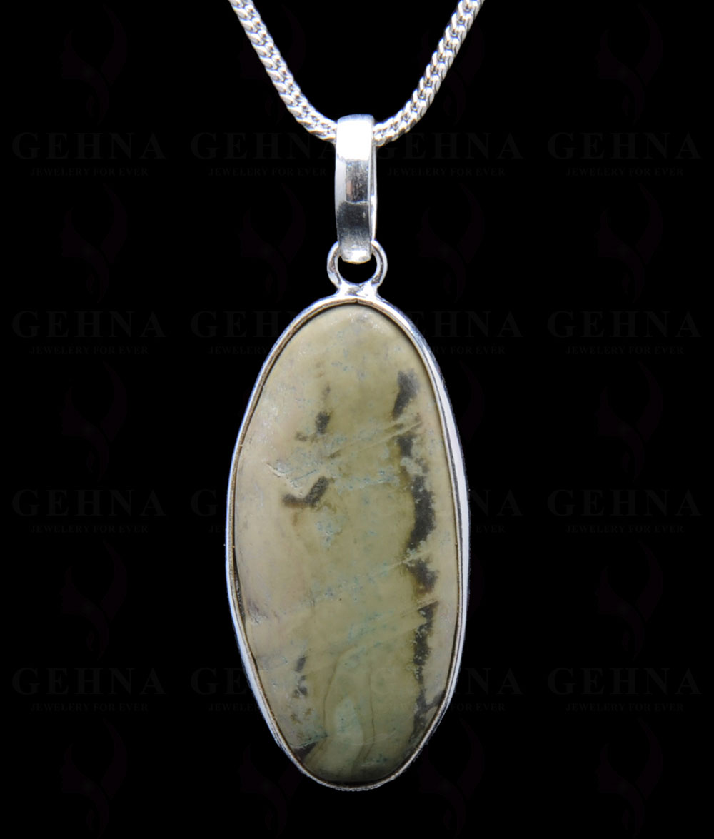 Desert Sage Jasper Gemstone Studded Pendant In.925 Silver Overlay GP3841
