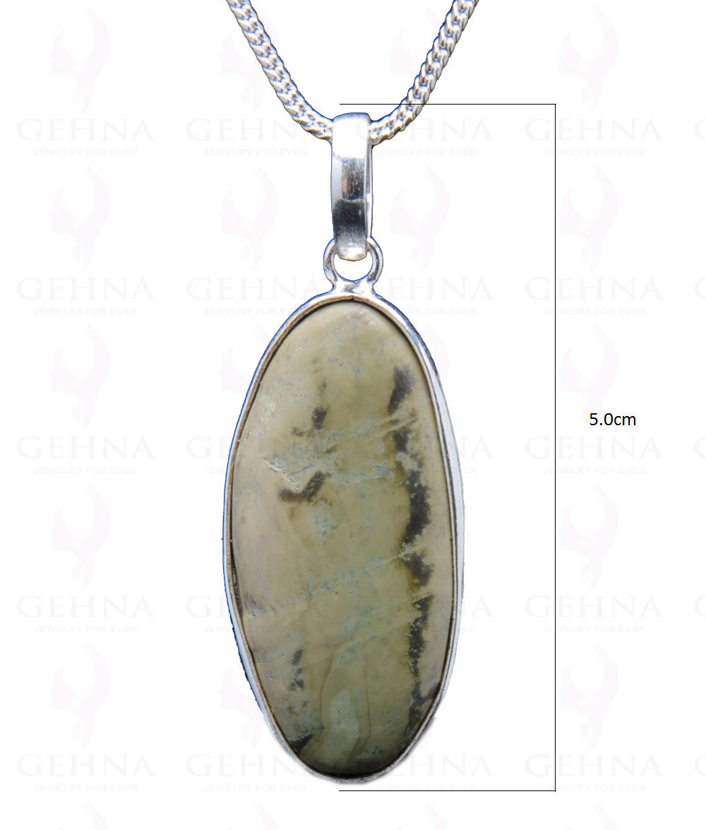 Desert Sage Jasper Gemstone Studded Pendant In.925 Silver Overlay GP3841