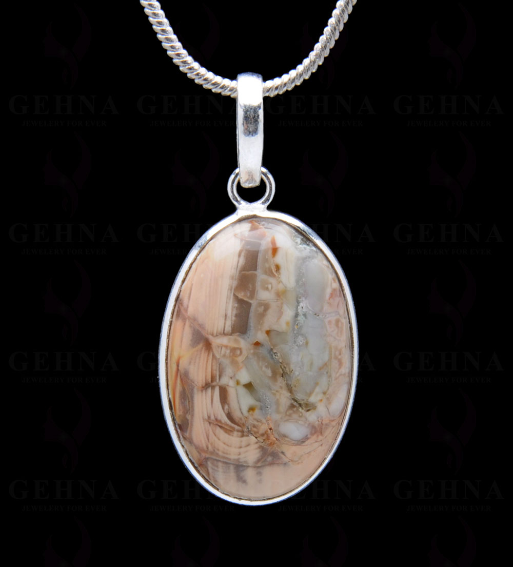 Picture Jasper Gemstone Studded Pendant In.925 Silver Overlay GP3846