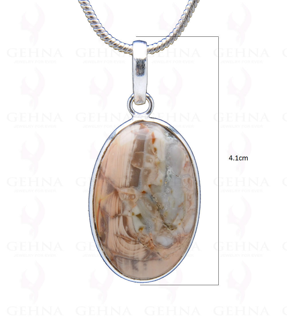 Picture Jasper Gemstone Studded Pendant In.925 Silver Overlay GP3846