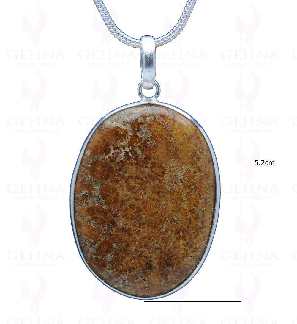 Fossil Jasper Gemstone Studded Pendant In.925 Silver Overlay GP3848