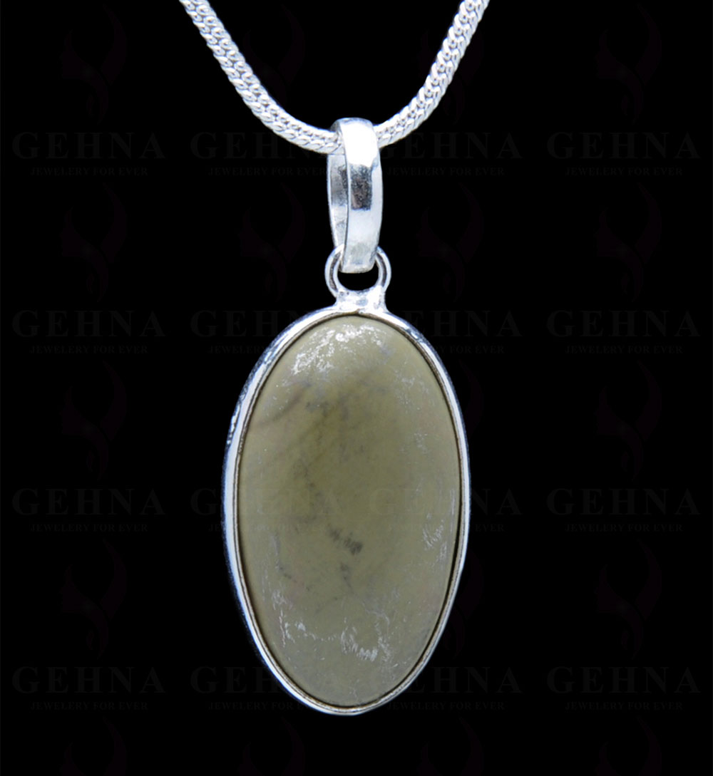 Green Creek Jasper Gemstone Studded Pendant In.925 Silver Overlay GP3856
