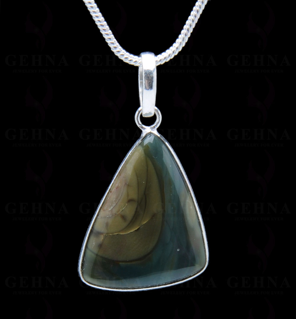 Creek Jasper Gemstone Studded Pendant In.925 Silver Overlay GP3861