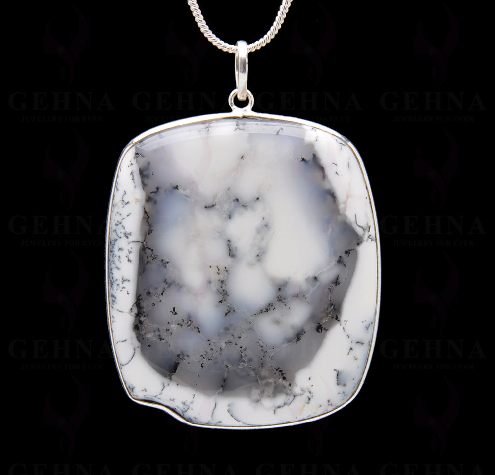 Dendritic Agate Gemstone Studded Pendant In.925 Silver Overlay GP3864