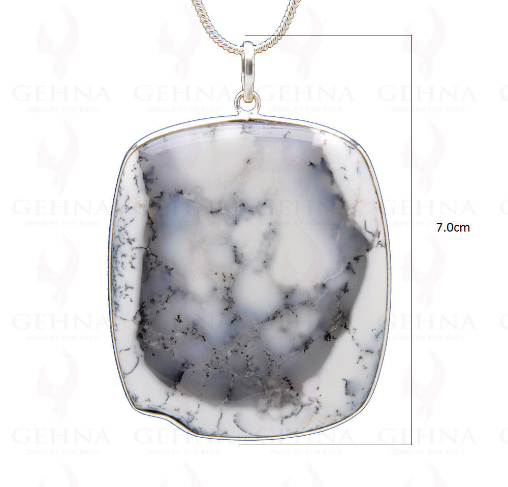 Dendritic Agate Gemstone Studded Pendant In.925 Silver Overlay GP3864