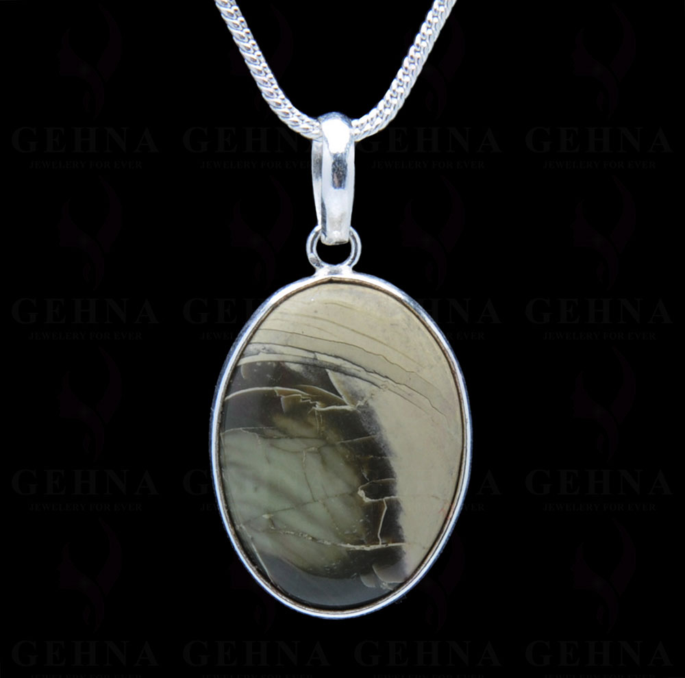 Desert Jasper Gemstone Studded Pendant In.925 Silver Overlay GP3869