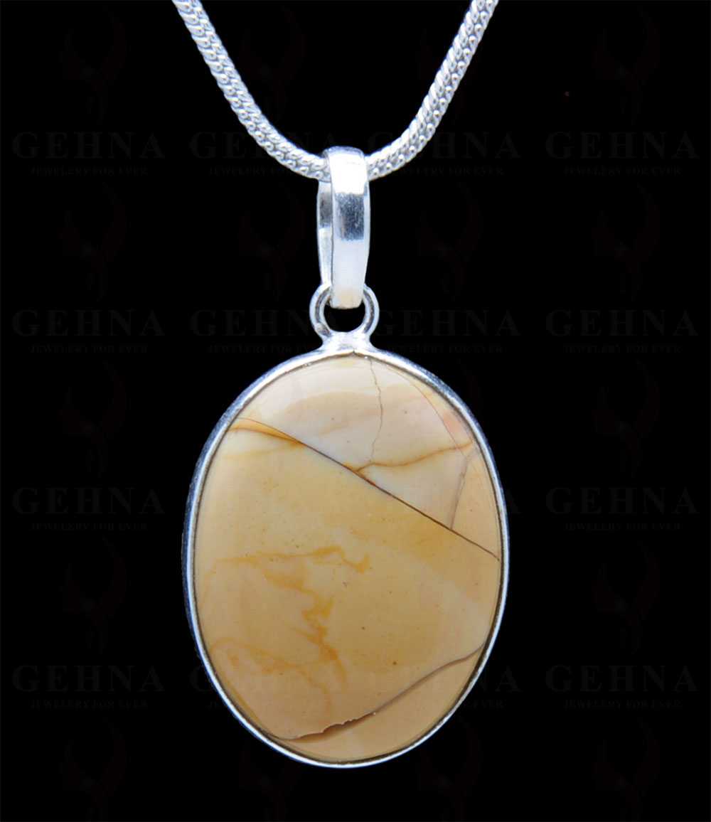 Picture Jasper Gemstone Studded Pendant In.925 Silver Overlay GP3880
