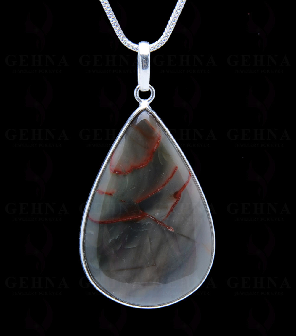 Creek Jasper Gemstone Studded Pendant In.925 Silver Overlay GP3884