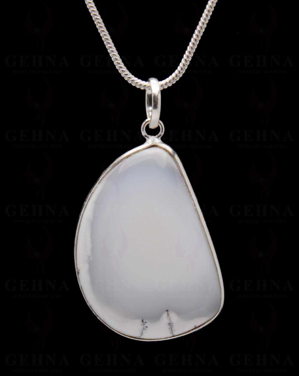 Dendritic Agate Gemstone Studded Pendant In.925 Silver Overlay GP3888