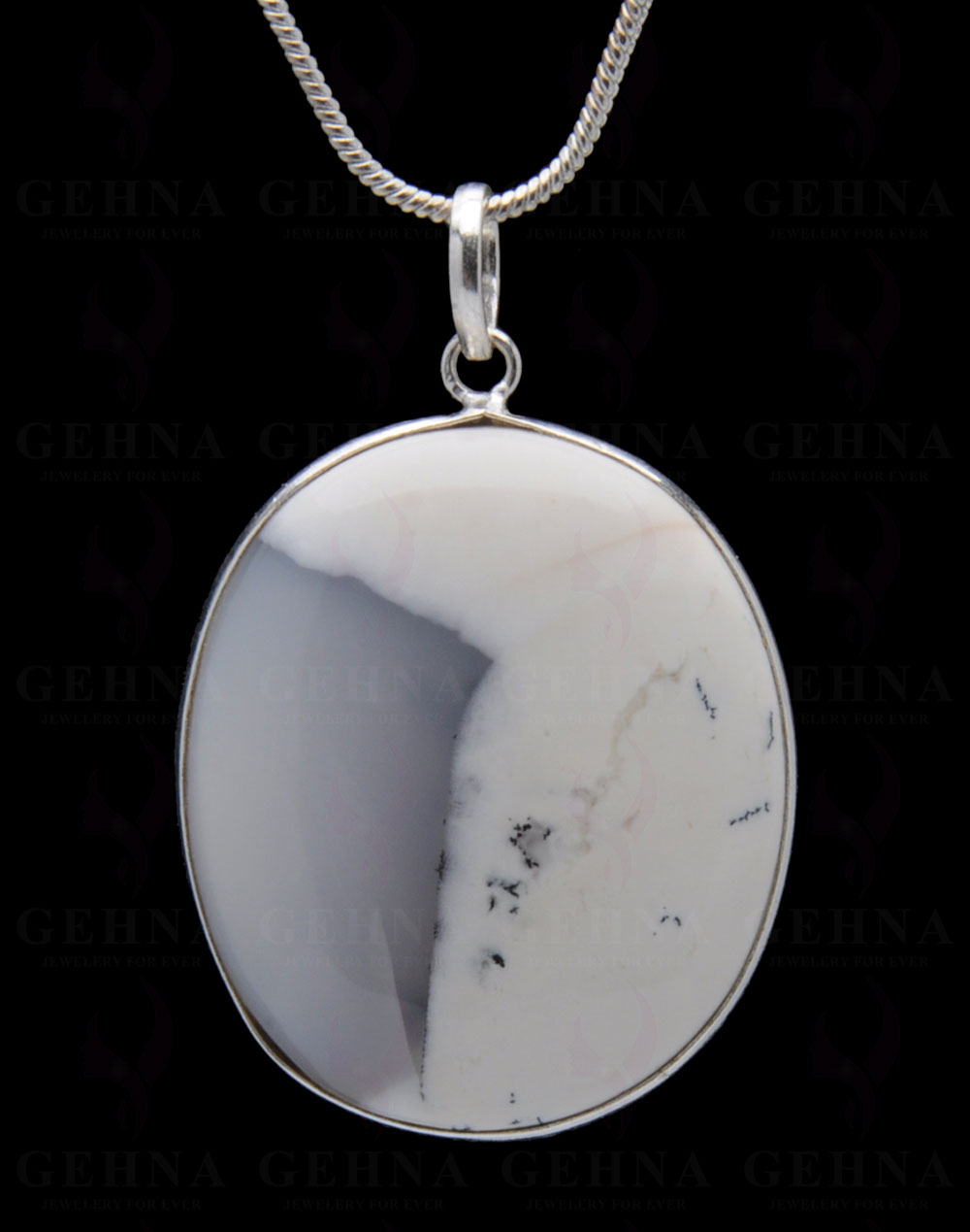 Dendritic Agate Gemstone Studded Pendant In.925 Silver Overlay GP3898