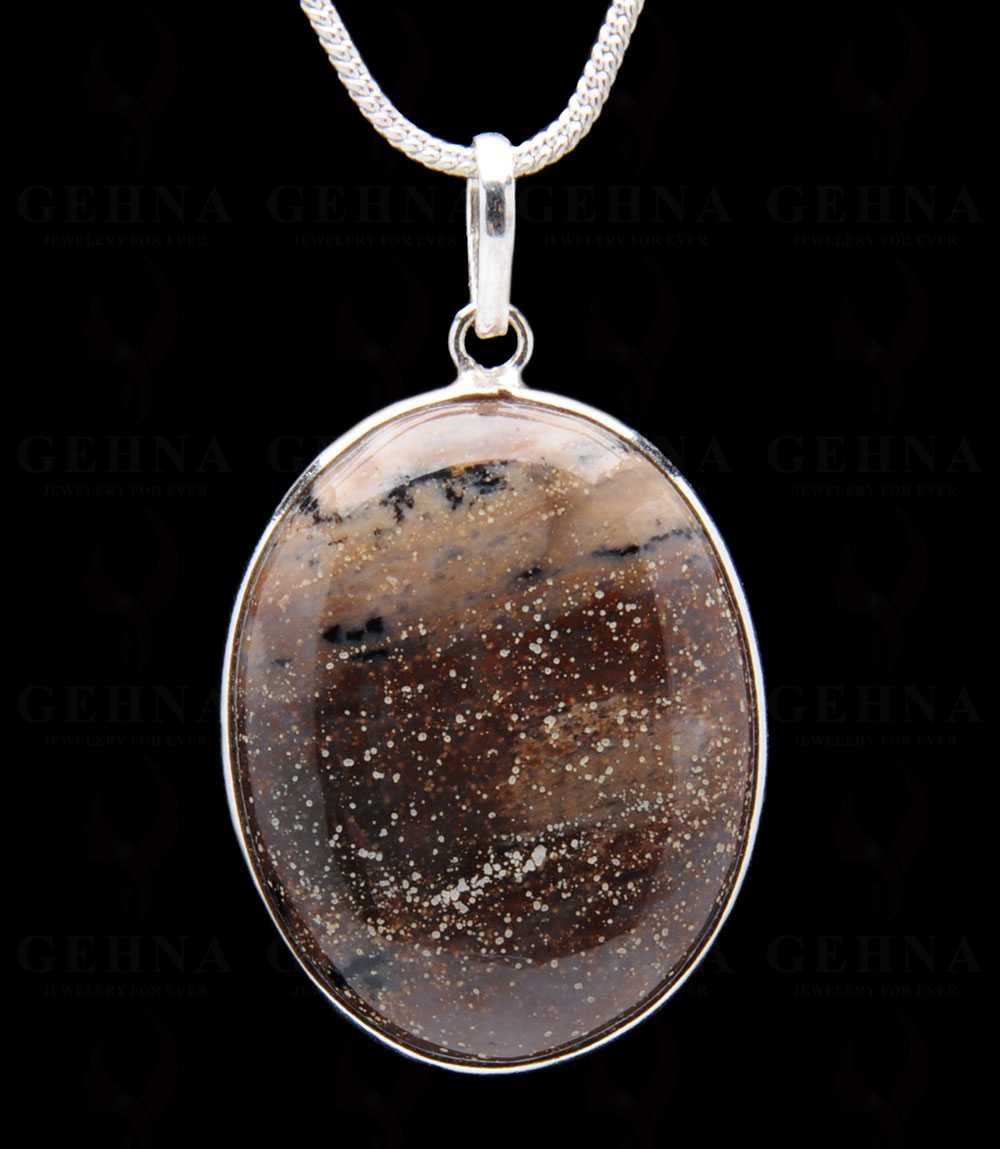Iron Tiger'S Eye Gemstone Studded Pendant In.925 Silver Overlay GP3905
