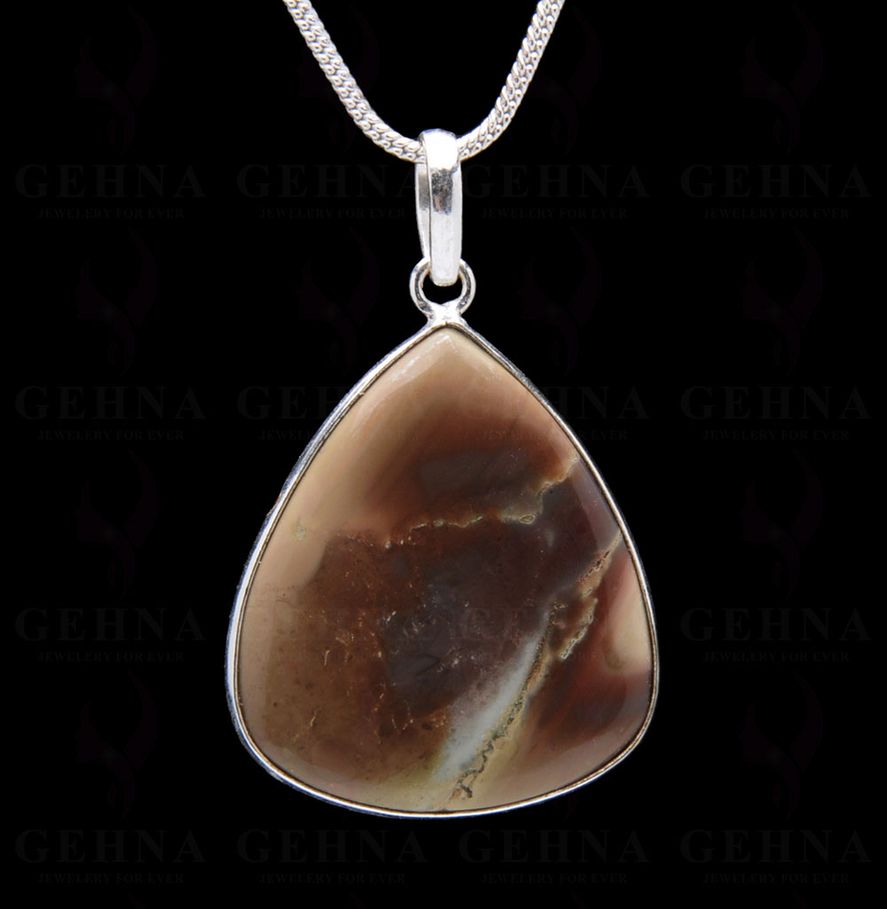 Desert Sage Jasper Gemstone Studded Pendant In.925 Silver Overlay GP3908