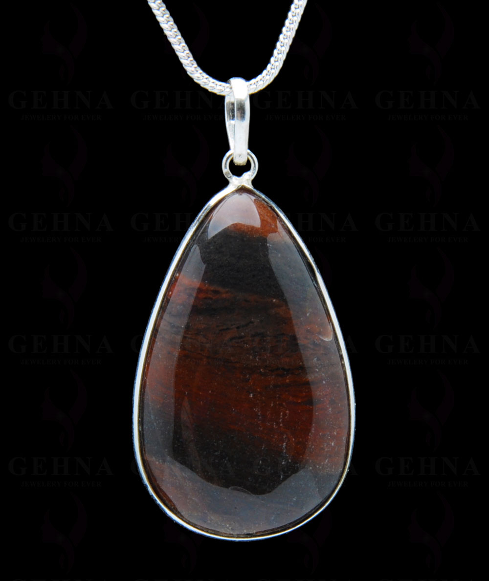 Iron Tiger'S Eye Gemstone Studded Pendant In.925 Silver Overlay GP3911