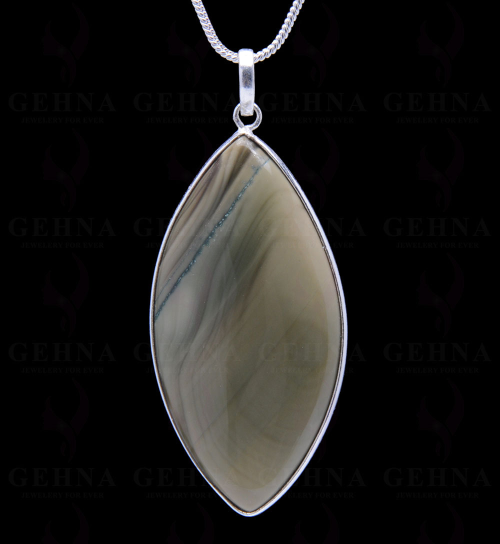 Creek Jasper Gemstone Studded Pendant In.925 Silver Overlay GP3913