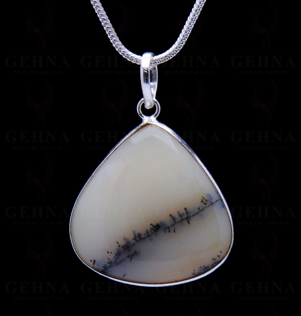 Dendritic Agate Gemstone Studded Pendant In.925 Silver Overlay GP3914