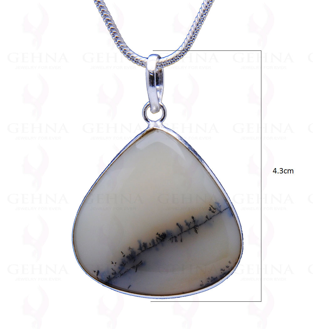 Dendritic Agate Gemstone Studded Pendant In.925 Silver Overlay GP3914