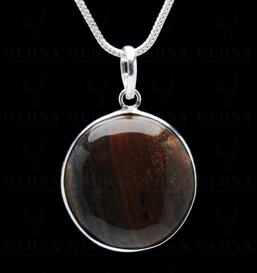 Iron Tiger'S Eye Gemstone Studded Pendant In.925 Silver Overlay GP3917