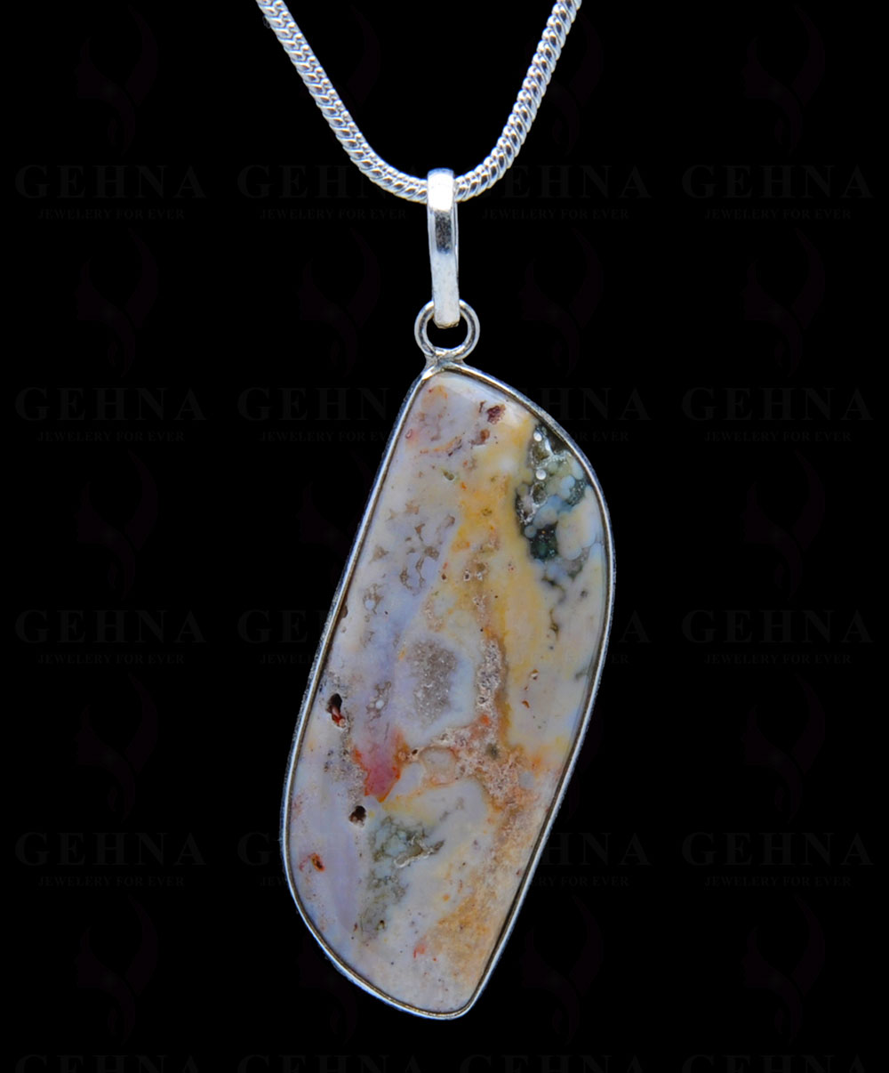 Jasper Gemstone Studded Pendant In.925 Silver Overlay GP3928