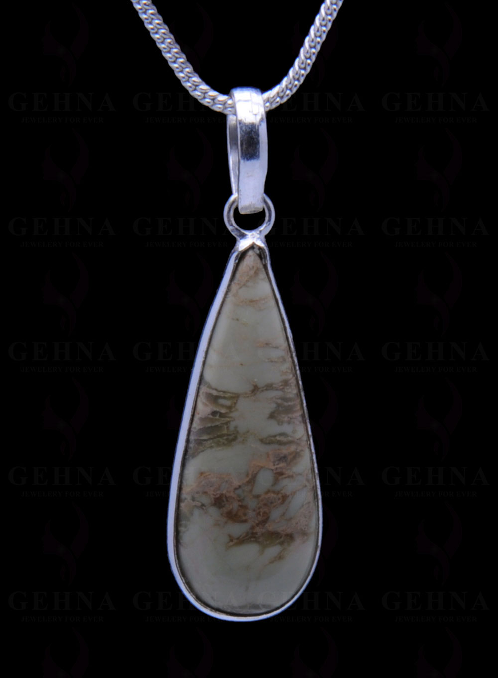 Creek Jasper Gemstone Studded Pendant In.925 Silver Overlay GP3929