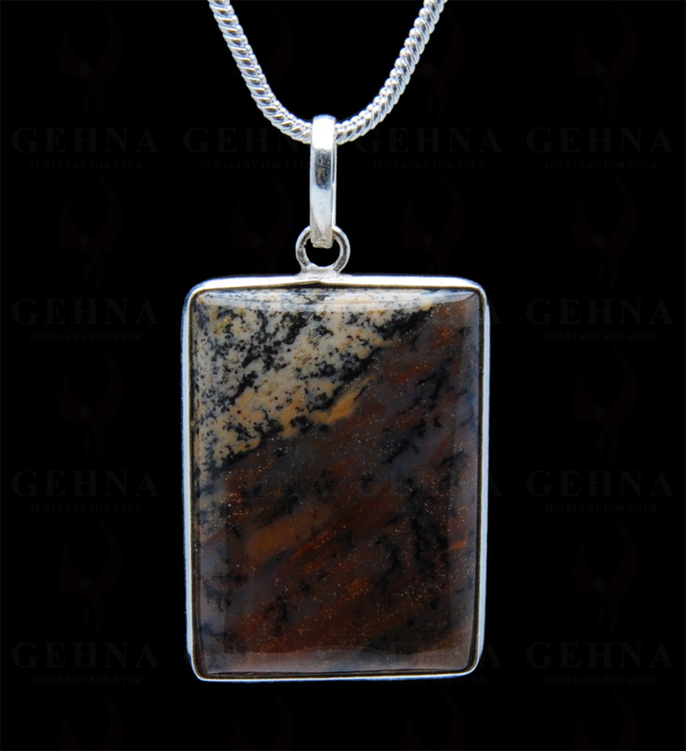 Iron Tiger’S Eye Gemstone Studded Pendant In.925 Silver Overlay GP3936