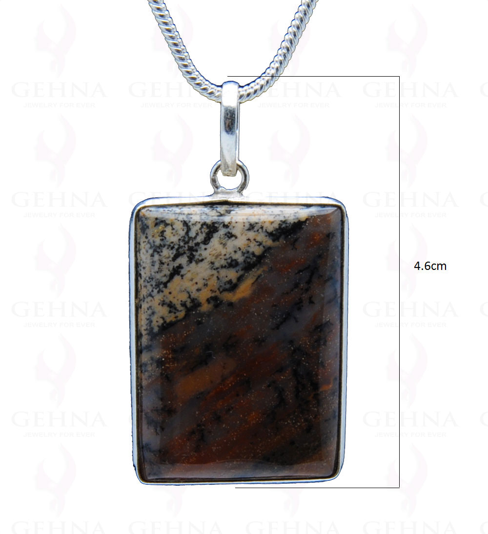 Iron Tiger'S Eye Gemstone Studded Pendant In.925 Silver Overlay GP3936