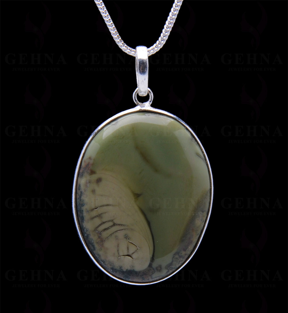 Creek Jasper Gemstone Studded Pendant In.925 Silver Overlay GP3939