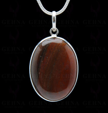 Iron Tiger’S Eye Gemstone Studded Pendant In.925 Silver Overlay GP3948