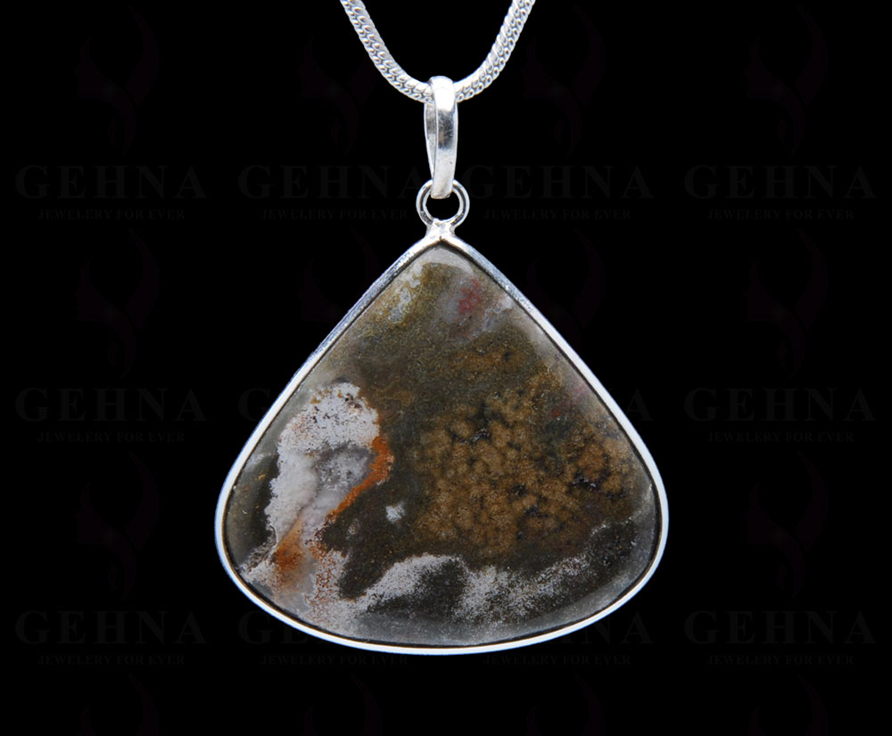Creek Jasper Gemstone Studded Pendant In.925 Silver Overlay GP3949