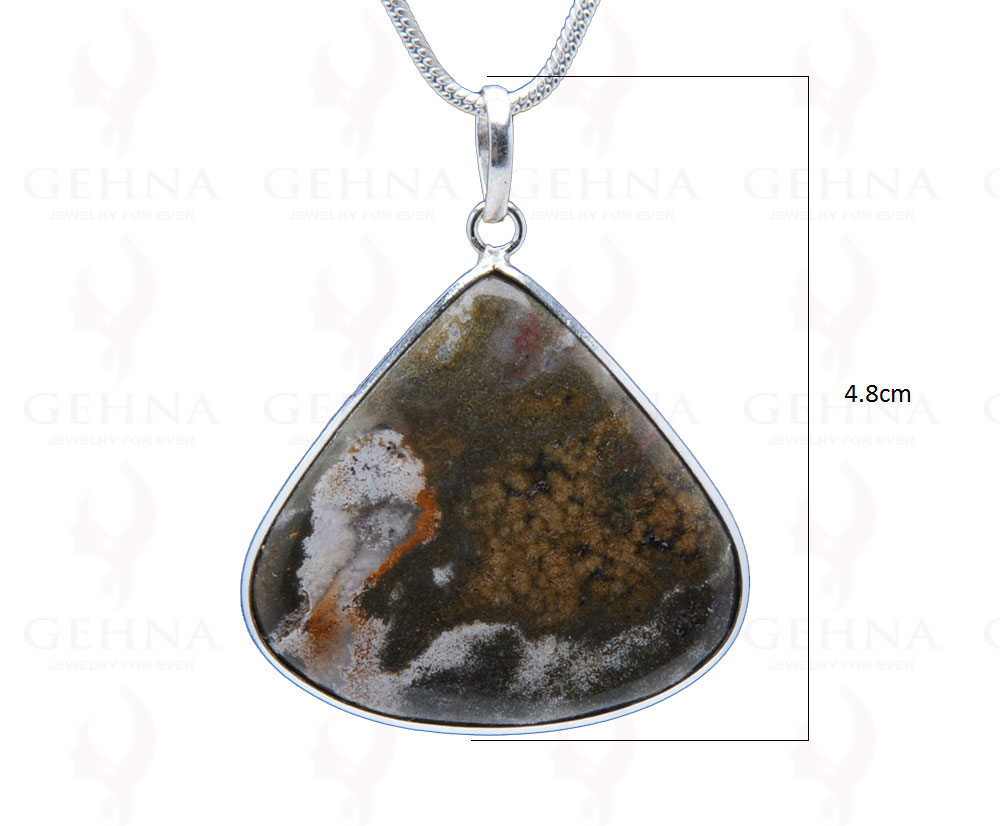 Creek Jasper Gemstone Studded Pendant In.925 Silver Overlay GP3949