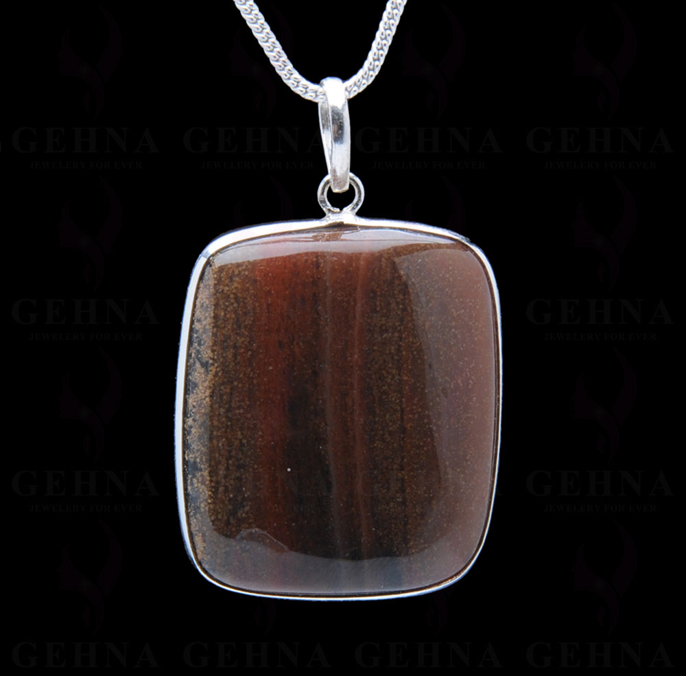 Iron Tiger’S Eye Gemstone Studded Pendant In.925 Silver Overlay GP3954