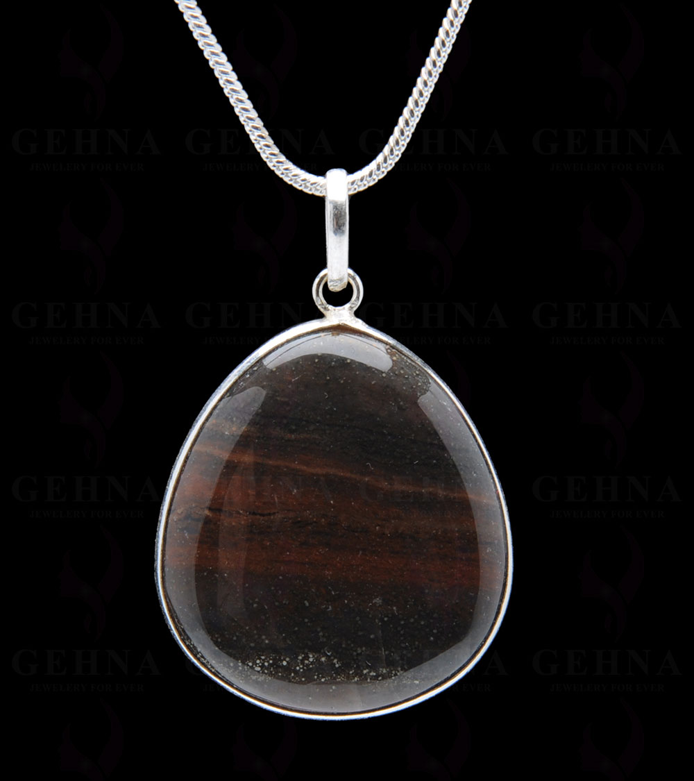 Iron Tiger’S Eye Gemstone Studded Pendant In.925 Silver Overlay GP3956
