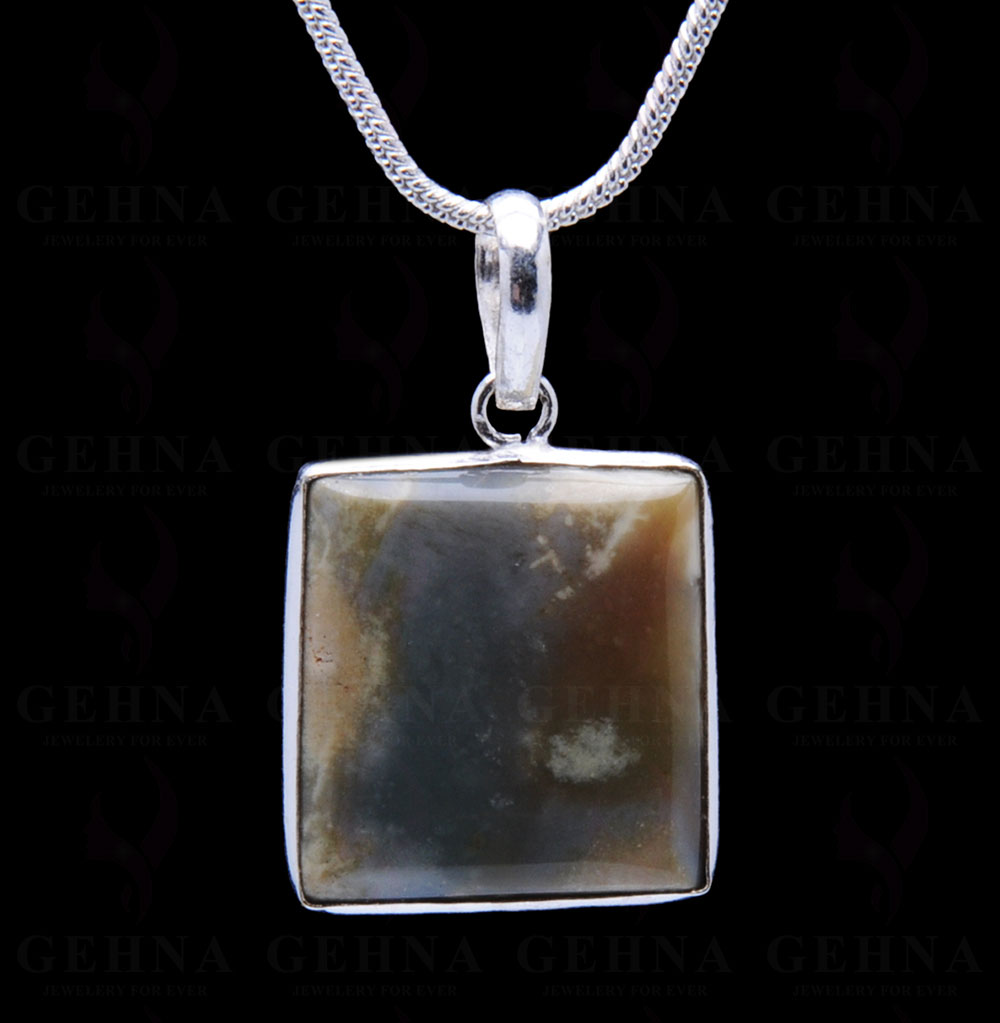 Creek Jasper Gemstone Studded Pendant In.925 Silver Overlay GP3959