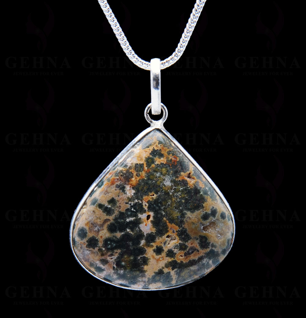 Ocean Jasper Gemstone Studded Pendant In.925 Silver Overlay GP3960