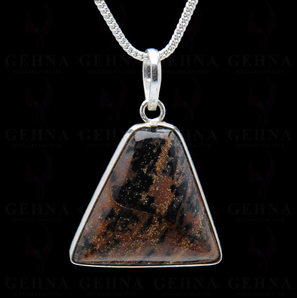 Iron Tiger’S Eye Gemstone Studded Pendant In.925 Silver Overlay GP3963