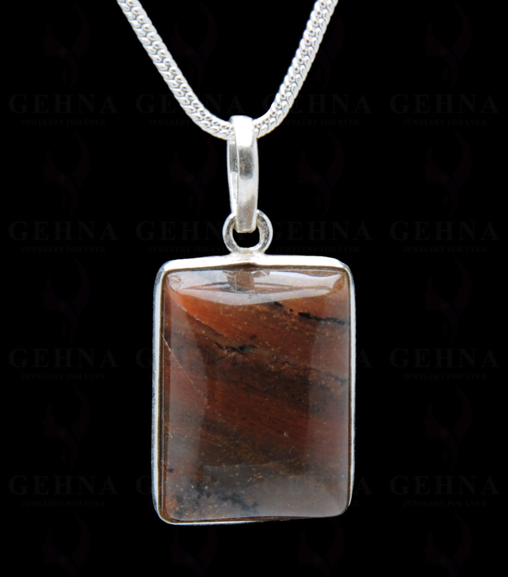 Iron Tiger’S Eye Gemstone Studded Pendant In.925 Silver Overlay GP3971
