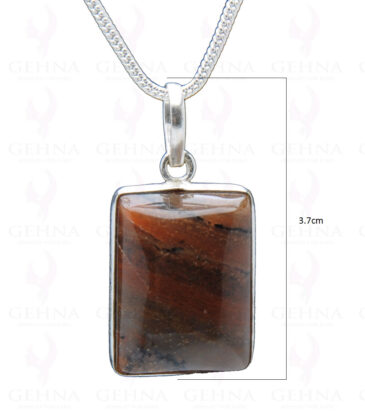 Iron Tiger’S Eye Gemstone Studded Pendant In.925 Silver Overlay GP3971
