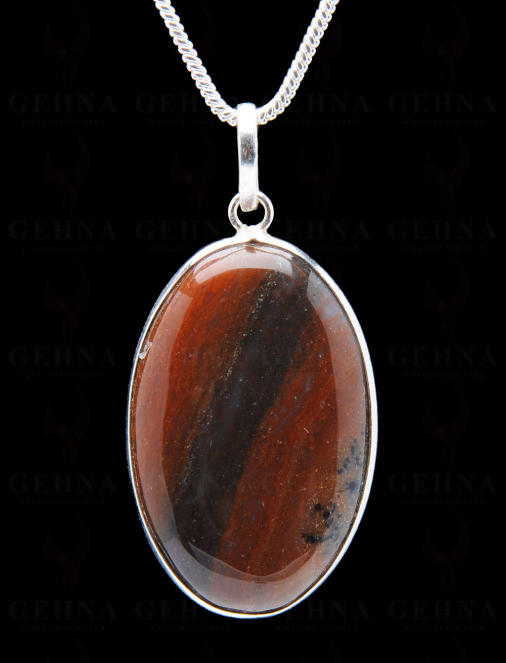 Iron Tiger'S Eye Gemstone Studded Pendant In.925 Silver Overlay GP3977