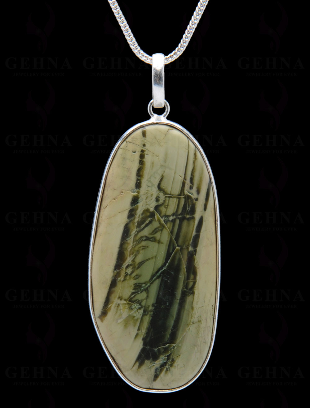 Desert Sage Jasper Gemstone Studded Pendant In.925 Silver Overlay GP3980