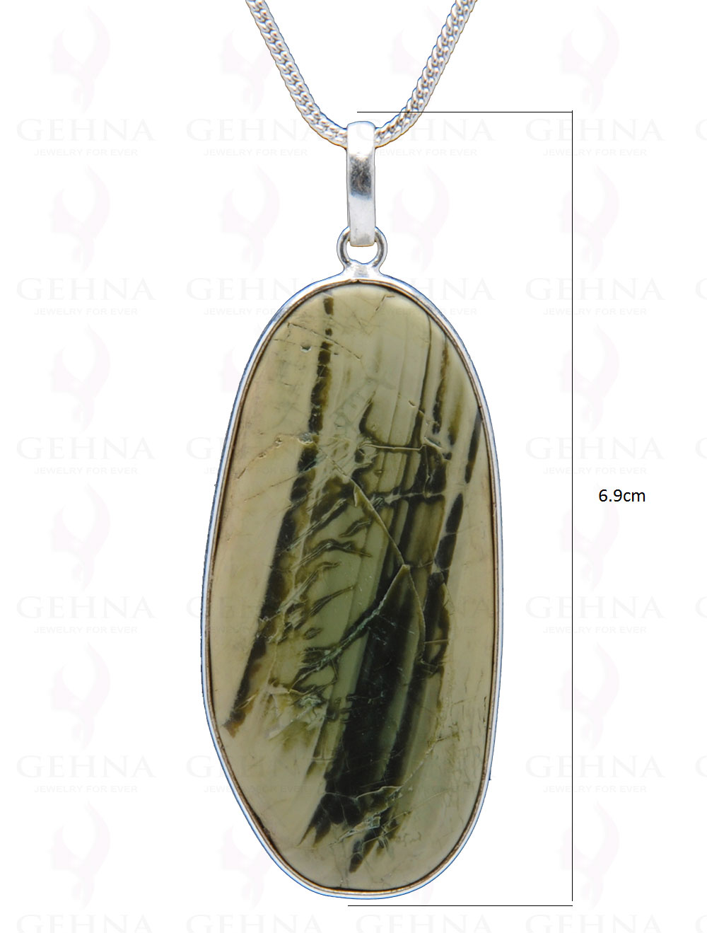 Desert Sage Jasper Gemstone Studded Pendant In.925 Silver Overlay GP3980