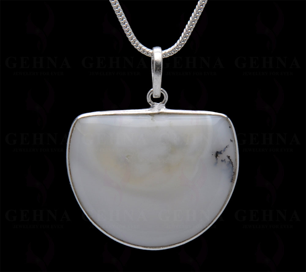 Dendritic Agate Gemstone Studded Pendant In.925 Silver Overlay GP3981