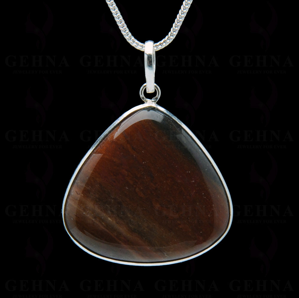 Iron Tiger’S Eye Gemstone Studded Pendant In.925 Silver Overlay GP3982
